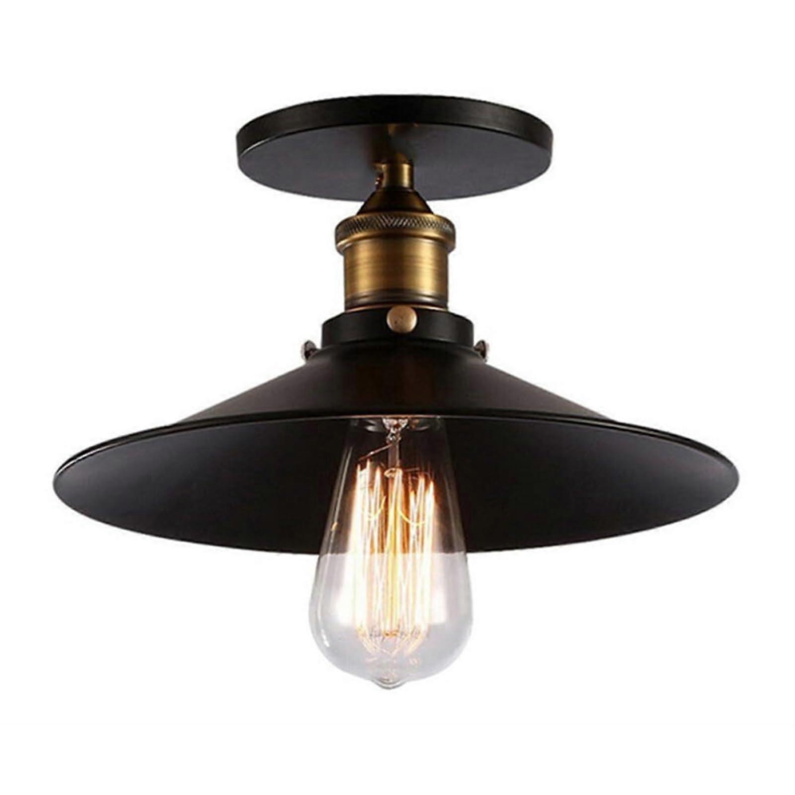 American Village Half -Embedded Ceiling Lamp, Black Metal Retro Ceiling Lampshade, Industrial Style