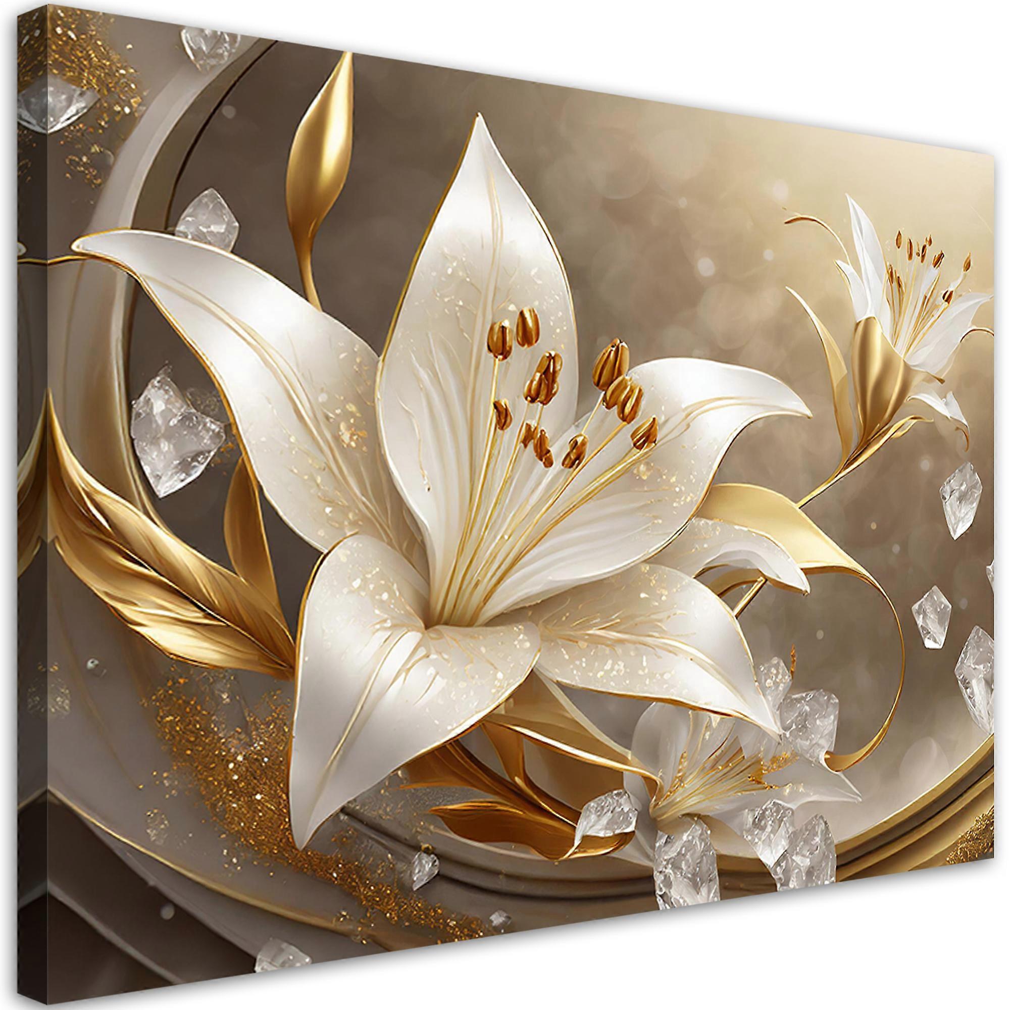 Impression sur toile, Fleur glamour dorée - 100x70