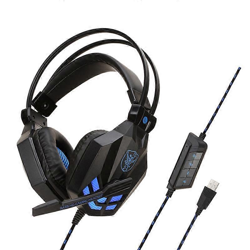 Soyto SY850MV Luminous Gaming Computer Headset For USB (Black Blue) For USB  (Black Blue)