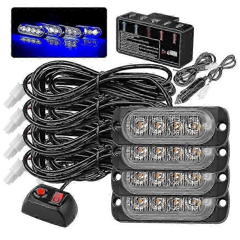 4 In 1 Car Led Flashing Light 16w 18 Mode Truck Side Warning Light Led Strobe Flash Vehicle Light