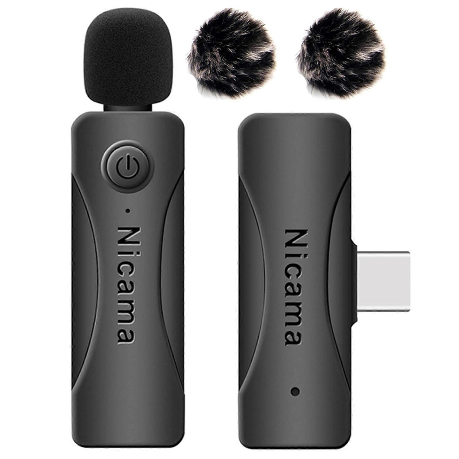 AS12 Type C Wireless Lavalier Microphone with 2 Transmitters Clip on Microphone with Noise Reduction for Smartphones