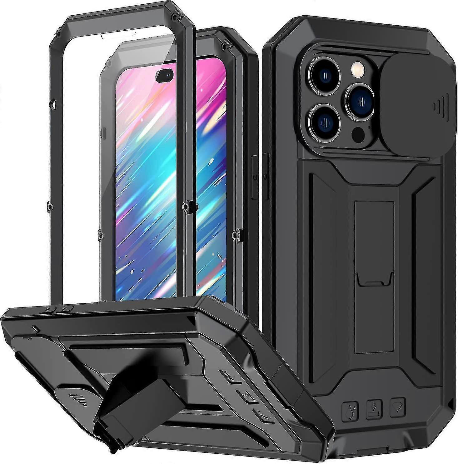 Armor Metal Case Compatible Iphone 14 With Screen Protectorholder Standlens Protection
