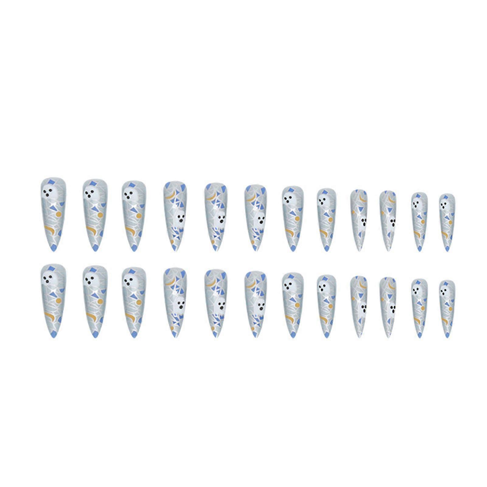 Silver with Ghost Printed Pointed Head Fake Nails Long Lasting Safe Material