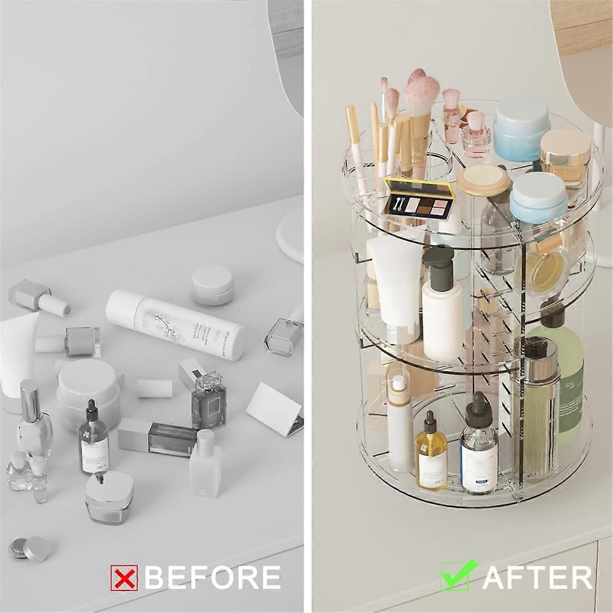 Rotating Skin Care Storage Box Cosmetics Display Box with Brush Holder Perfume Tray Storage Rotatin