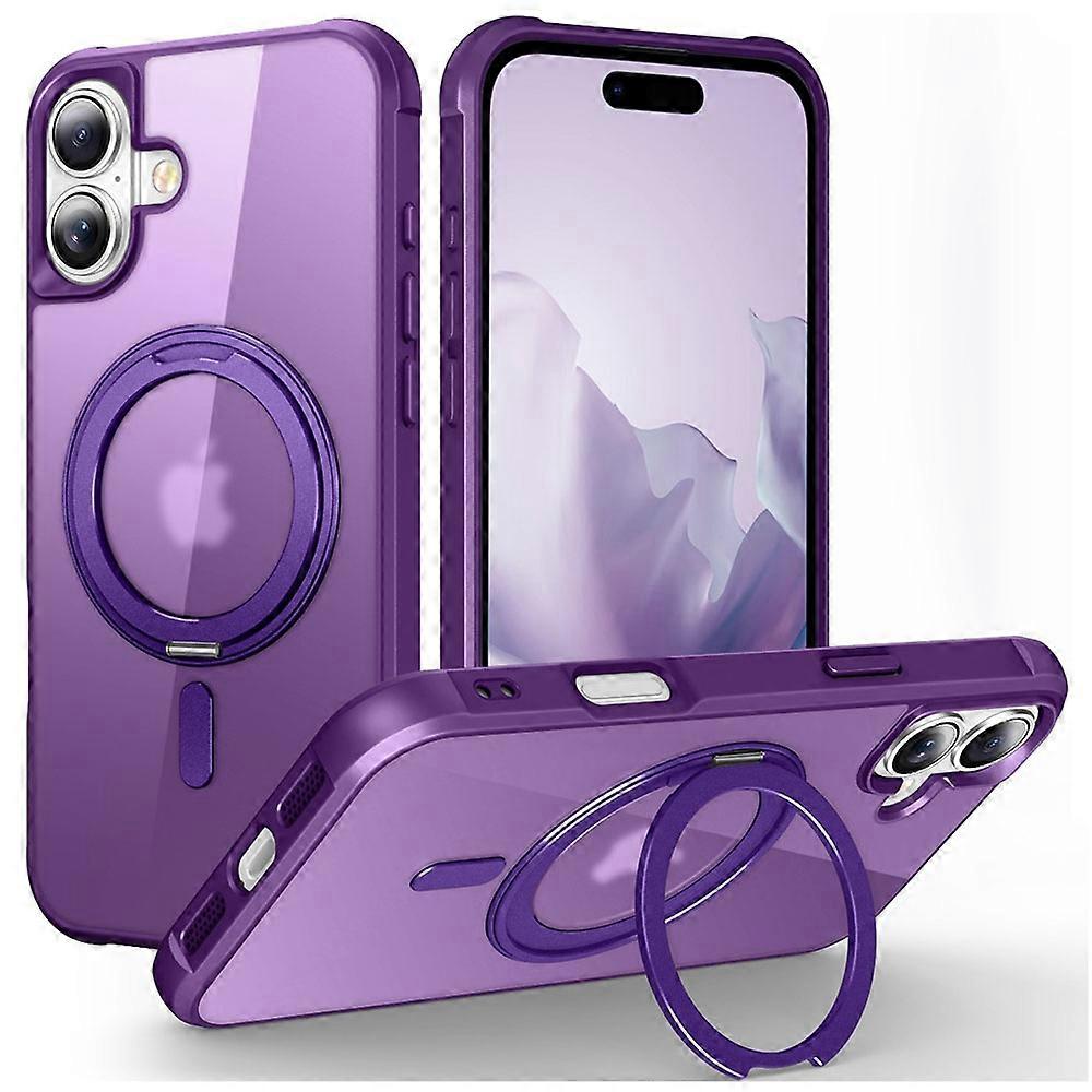 For iPhone 16 Plus Case Compatible with MagSafe Rotatable Ring Kickstand TPU+PC Phone Cover
