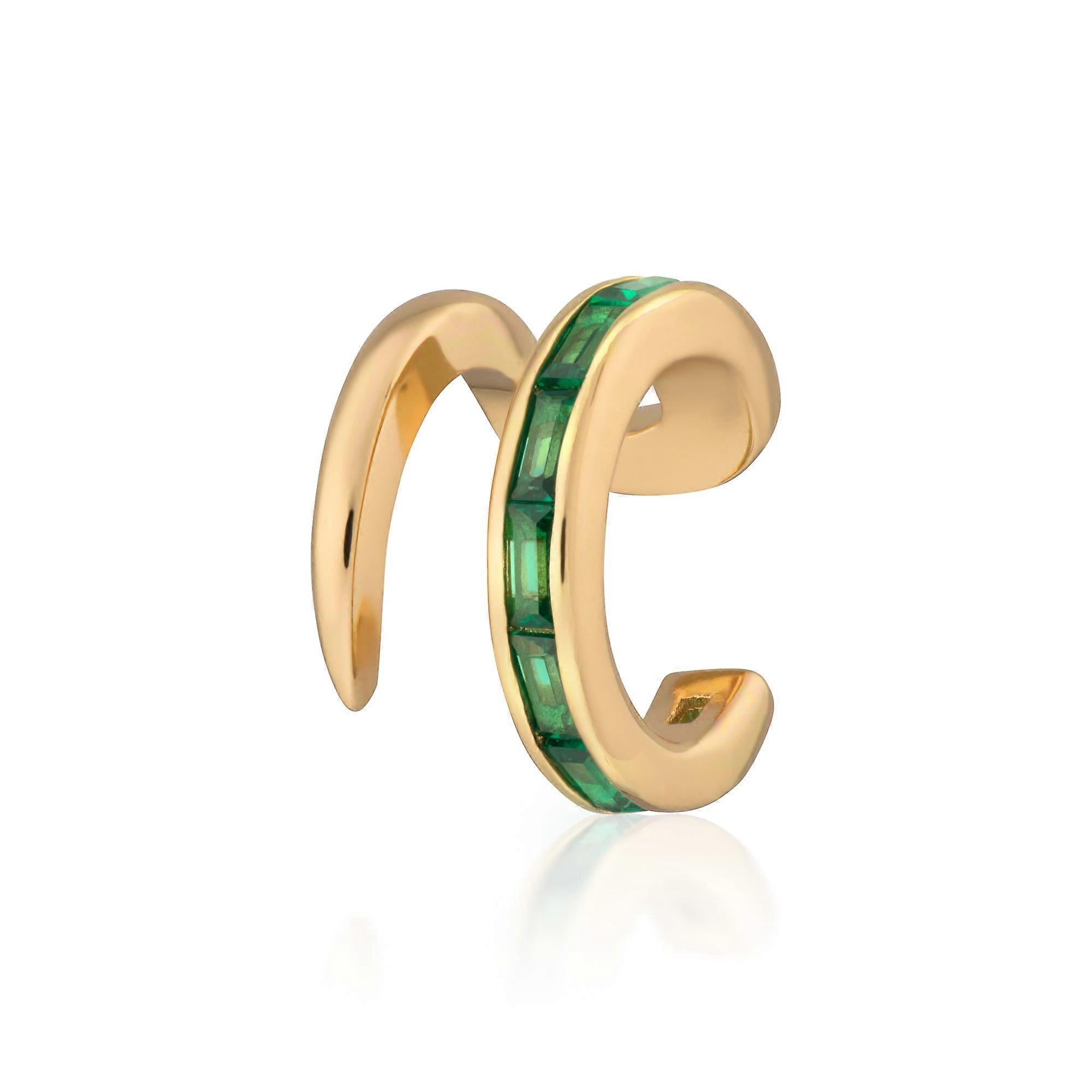 Gold Green Baguette Double Band Small Single Ear Cuff