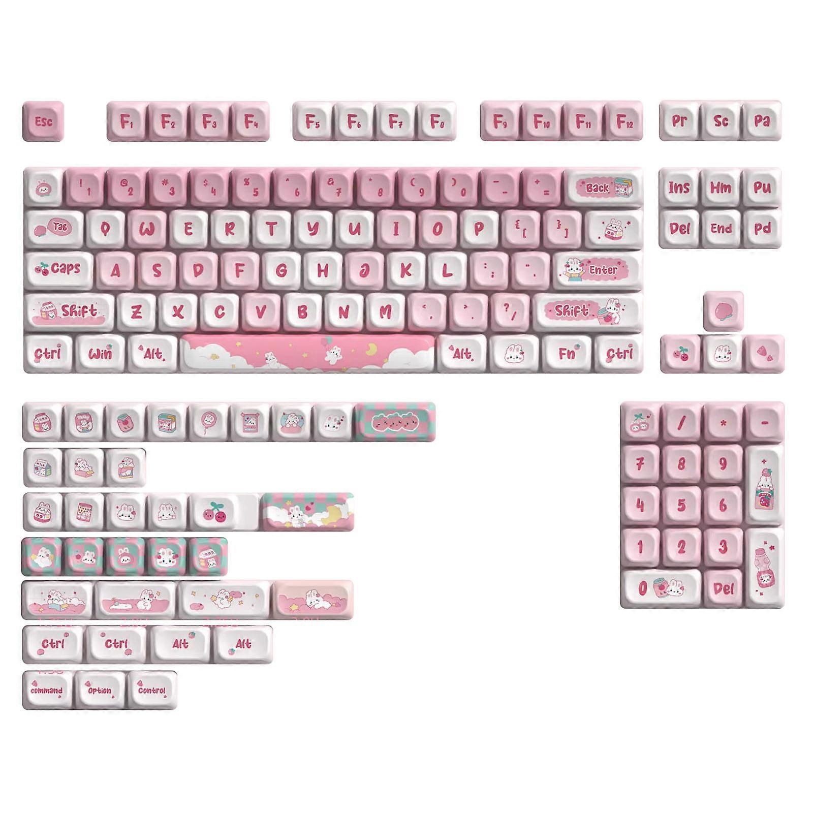 Cartoon Rabbit Keycaps Full Set Keycap Dye Subbed Thick PBT Keycap for Gaming Mechanical Keyboard