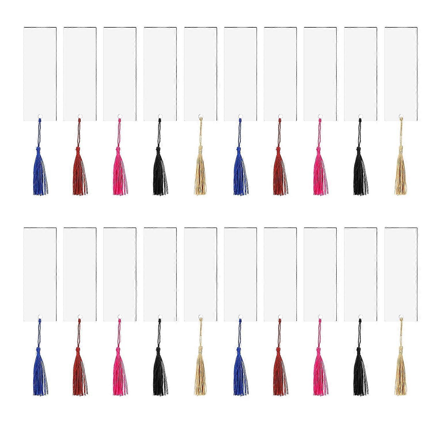 20Pcs Blank Acrylic Bookmark Set with 20Pcs Tassel for DIY Projects