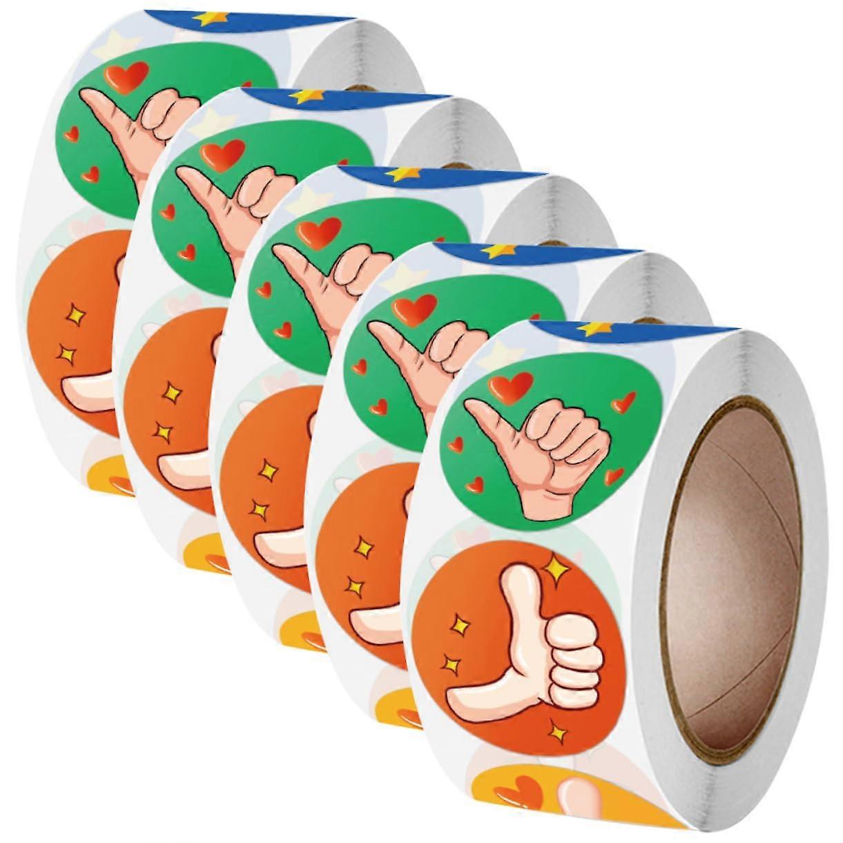 5 Rolls Thumbs Up Reward Stickers Self-Adhesive Cartoon Design for Classroom Incentives and Party Supplies