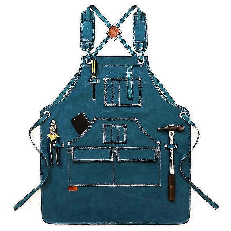 Heavy Duty Waxed Canvas Working Tool Apron With 9 Pockets, Adjustable Strap Aprons, Yellow - Ya