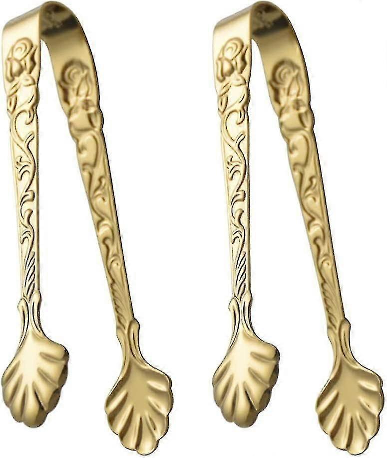 Set Of 2 Ice Sugar Clips Vintage Stainless Steel Mini With Embossed Pattern(silver)