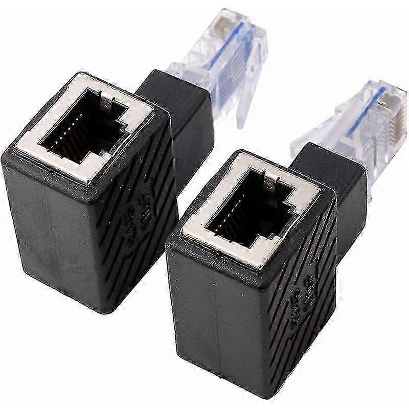 2pcs 90° Ethernet Adapter, Right+Left Angle RJ45 Jack to Socket, Shielded, Cat5/Cat6 Compatible