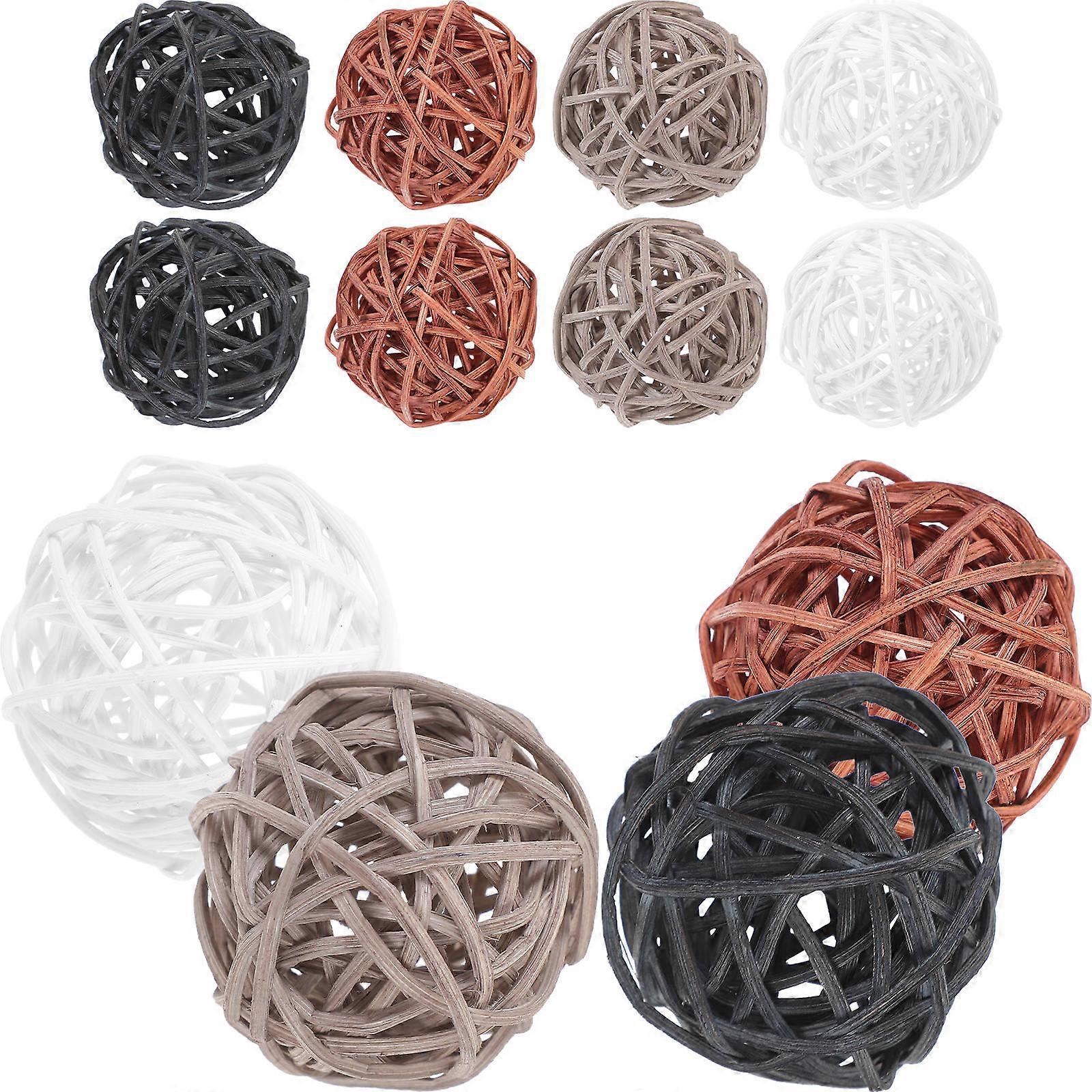 20 قطعة كرات الروطان المنسوجة مجالات زخرفية للحرف اليدوية وحفلات الزفاف والديكور المنزلي - أسود ، بني ، أبيض - حشو مزهريات وزخارف احتفالية