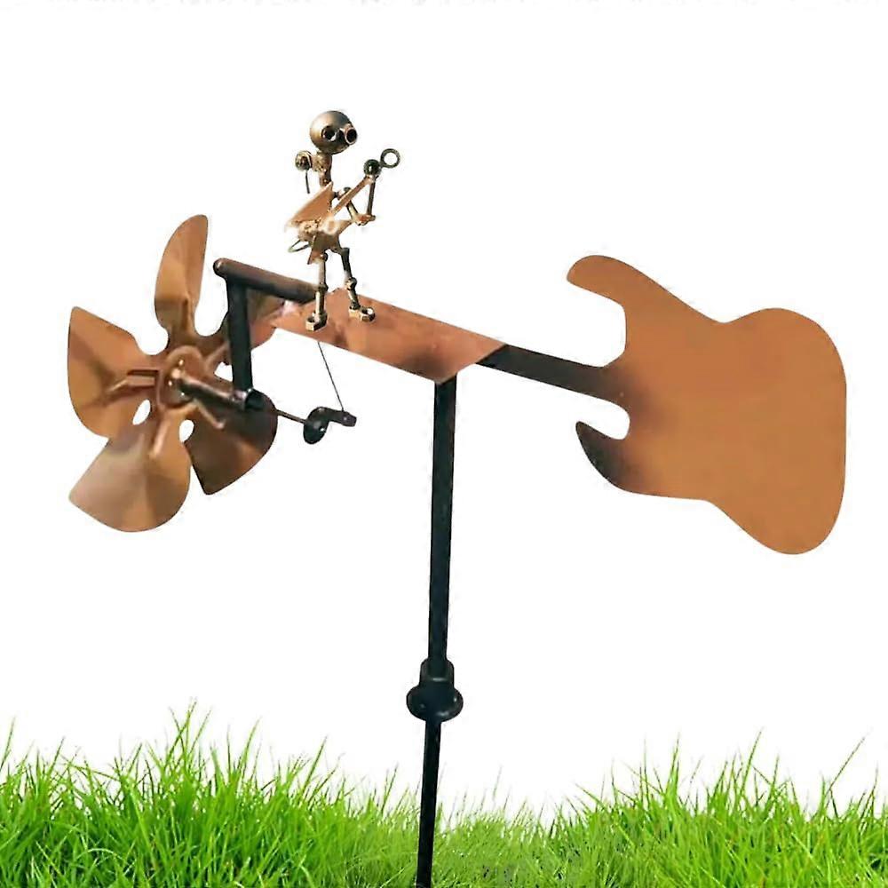 Guitarist Windmill Metal, Drummer Windmill, Metallic Wind Power Guitar Decoration, Wind Spinner for Decoration of Yard, Lawn, Garden and Patio (A)