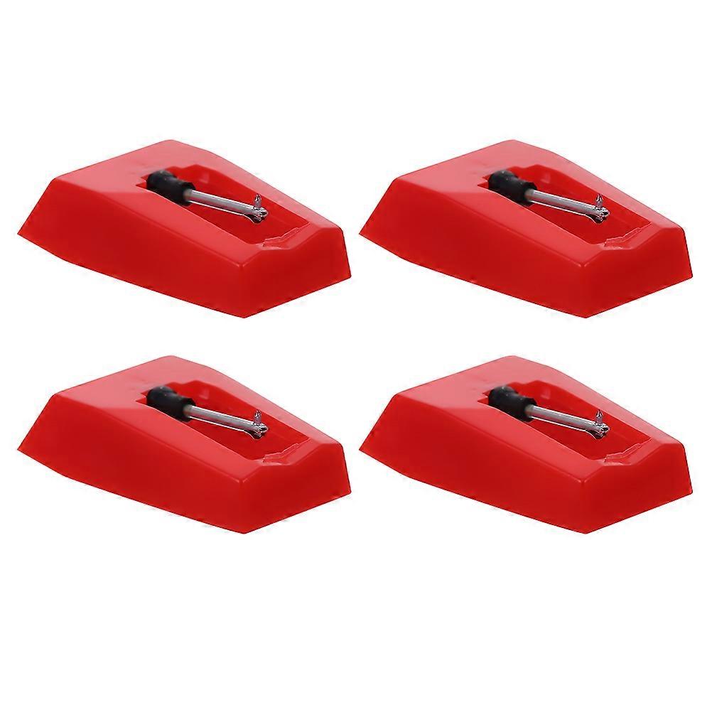 4pcs Stylus Needle Replacement for Record Player Vinyl Phonograph Carbon Gramophone Turntable Accessory Red Aluminum