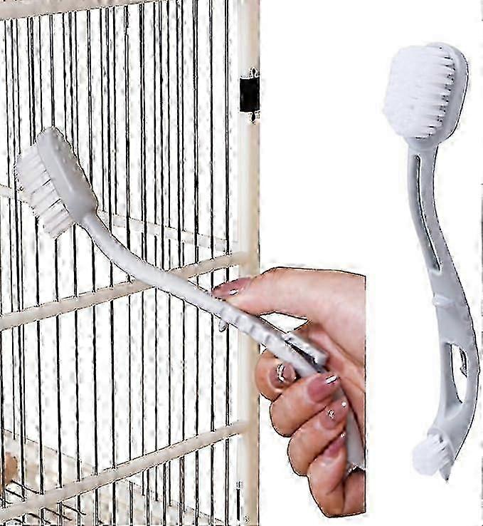 2233cm Bird Cage Cleaner with Two Brush Heads Long Handle Tool for Cleaning Bird Parrot Cages Kennels Perches