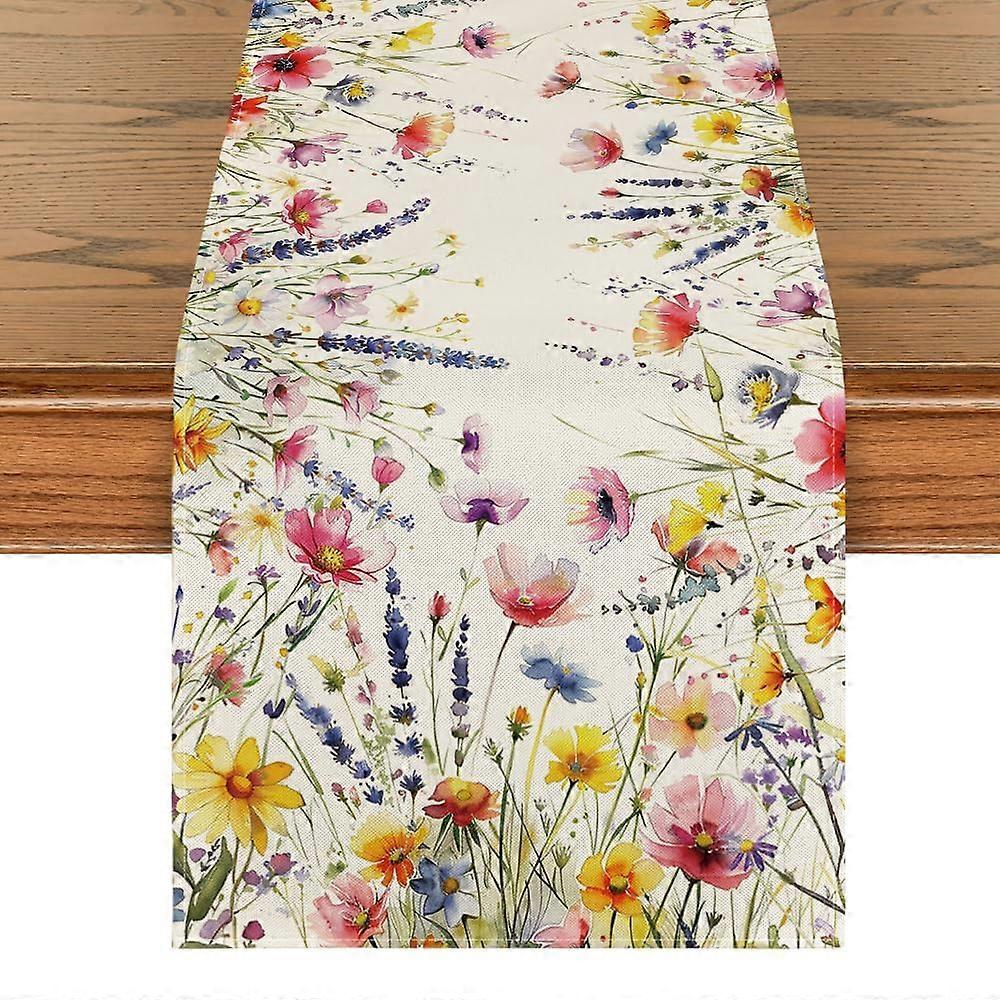 Floral Table Runner for Summer Dining Table Decorations, Washable Rectangular Tablecloth