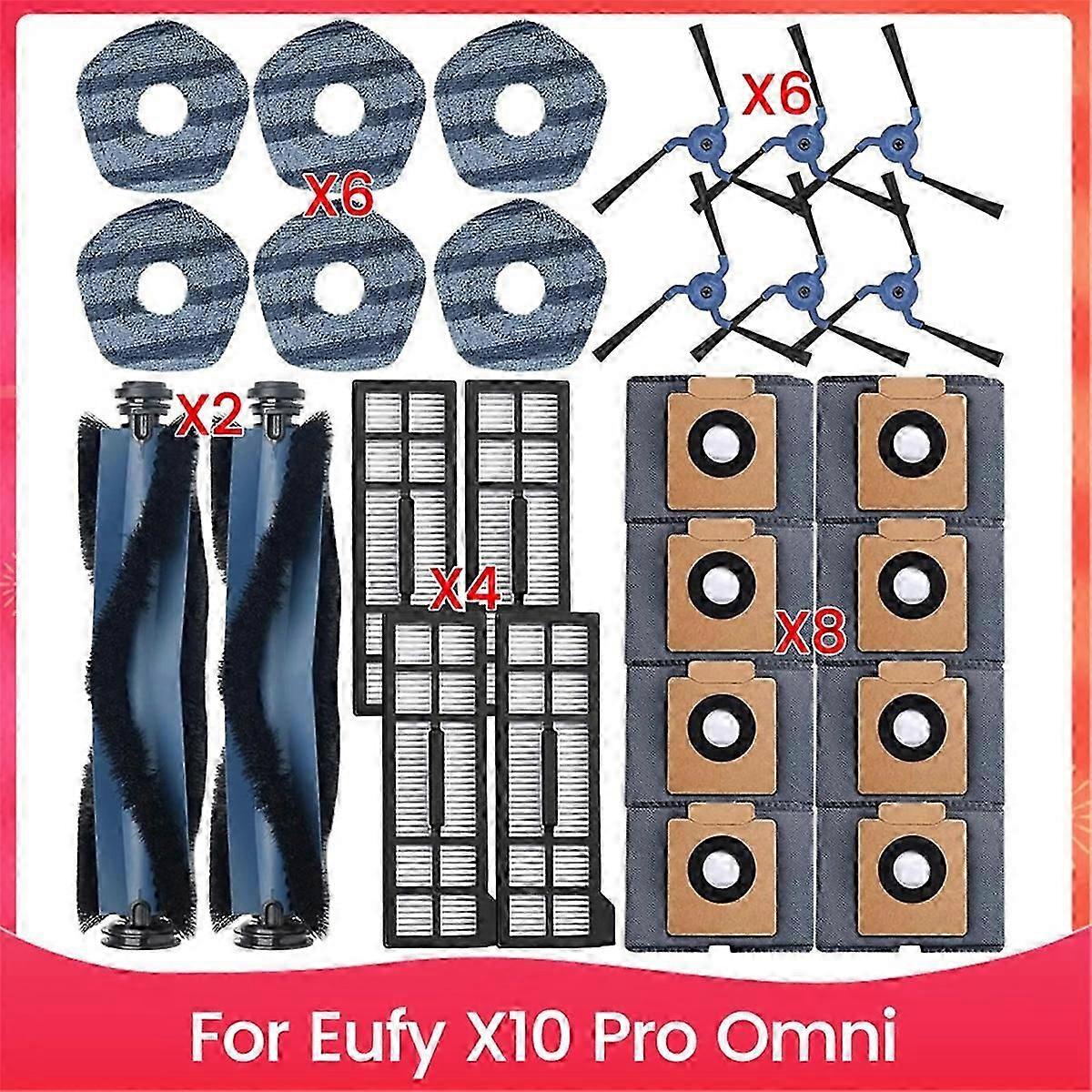 Eufy X10 Pro Omni Robot Vakum Parçaları Ana Rulo Yan Fırça Filtre Paspas Bezi Toz Torbaları Aksesuar
