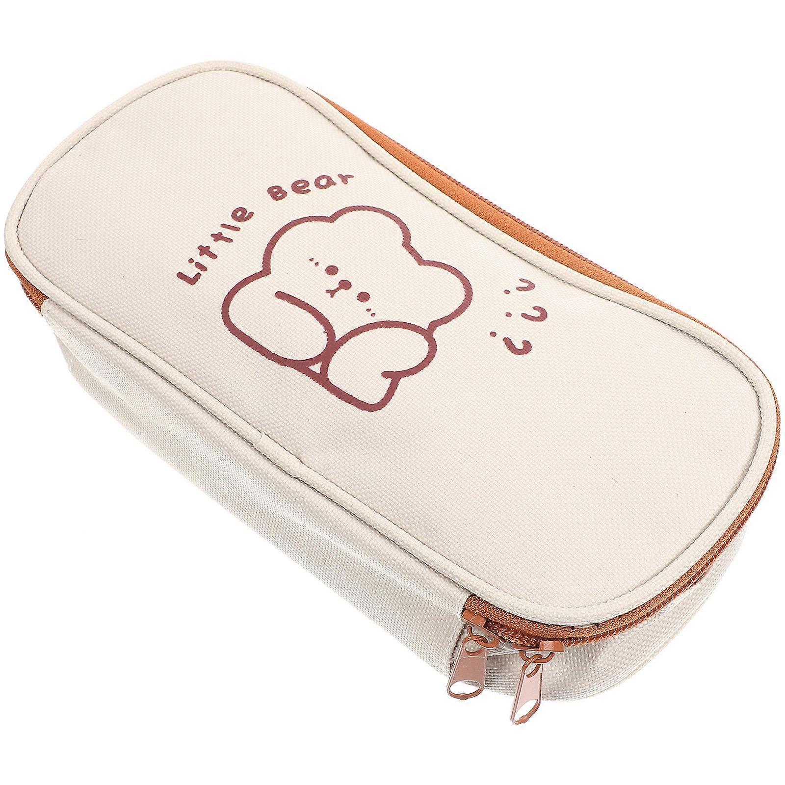 Compartments Stationery Pencil Bag Canvas Pencil Case Rectangular Simple Travel 1Pack