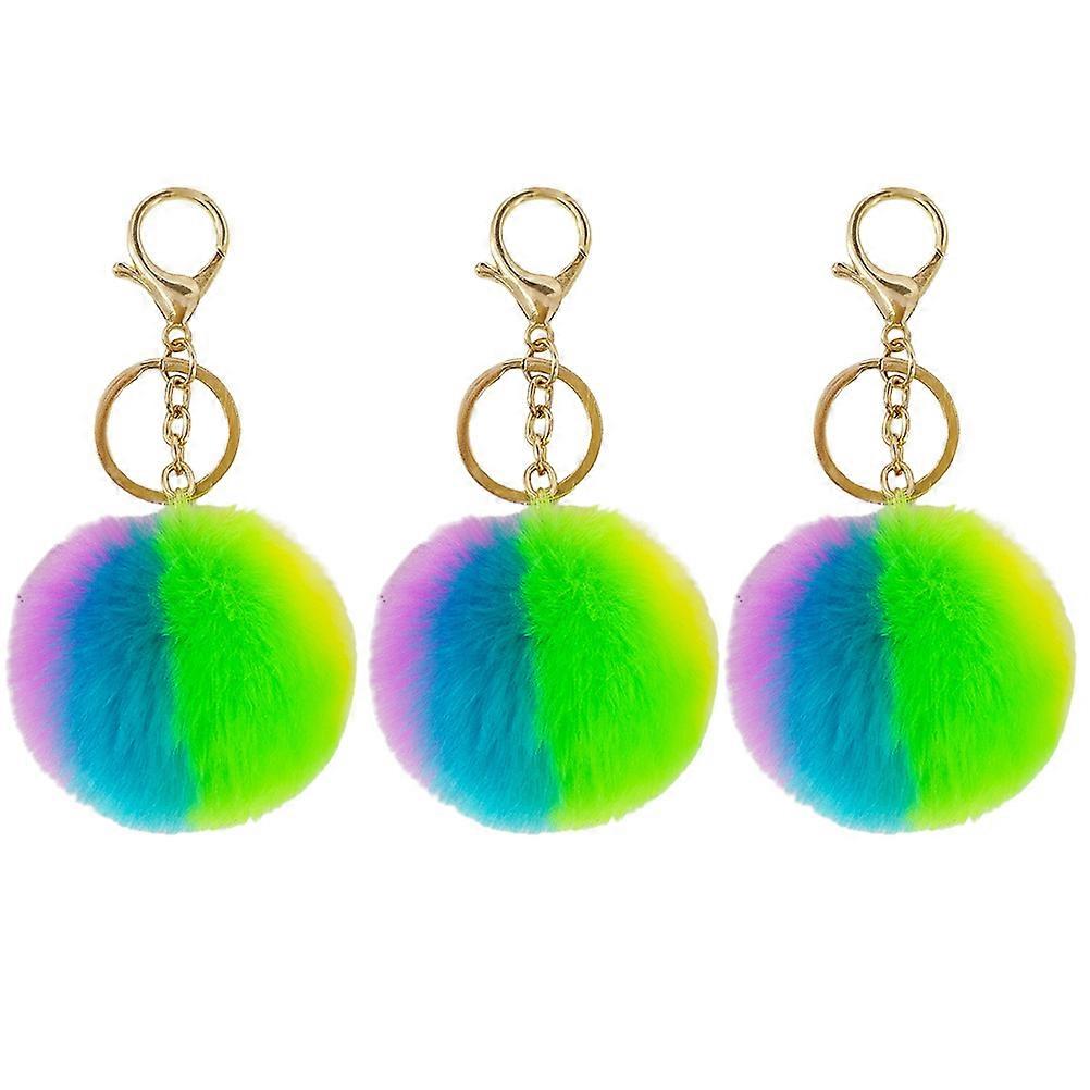 Stylish Fuzzy Ball keychain with Alloy Material for Decoration in Assorted Colors 3 Pieces
