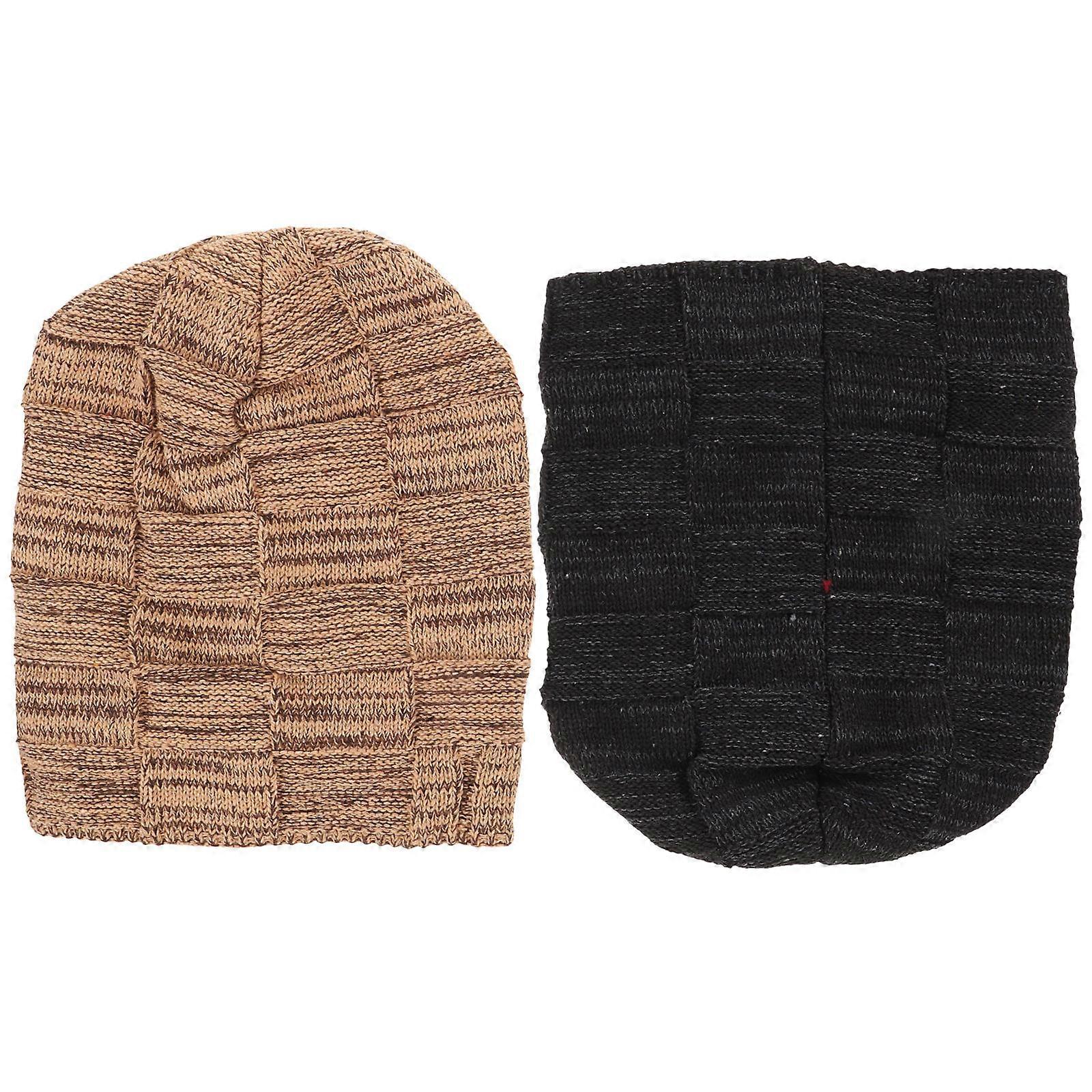 Men Knitting Hat Beanie Hat Windproof Black 2Pack