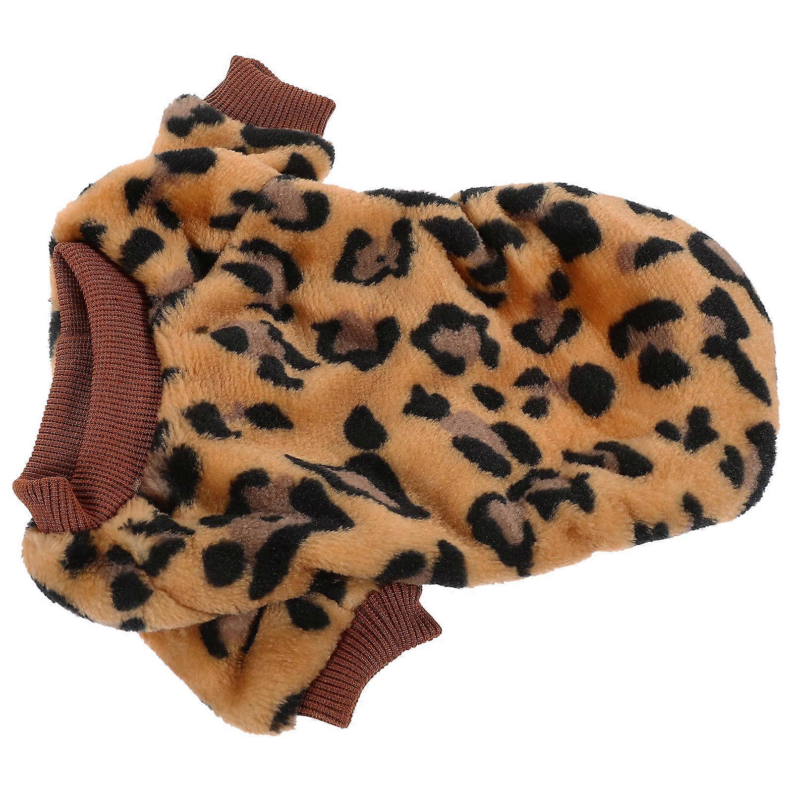 Cozy Warm Dog Sweater for Small Dogs – Soft Fleece Pet Clothing with Two , Winter Outdoor Wear – Brown Leopard Print