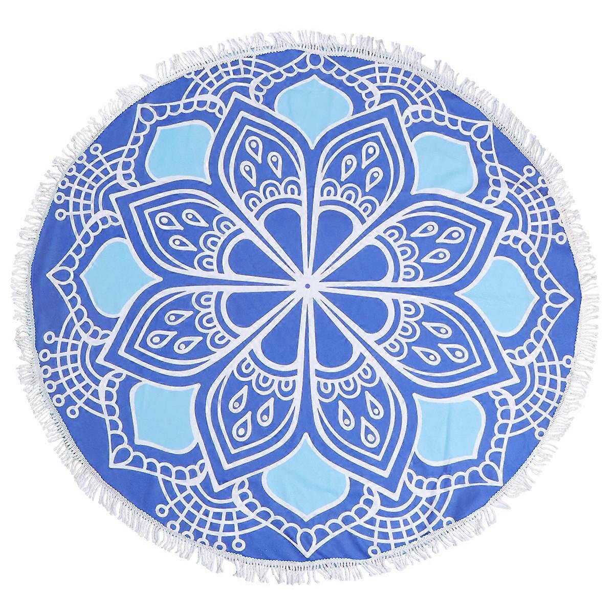 Colorful Round Beach Bath Towel Large Outdoor Use Tropical Pattern Blue 150x150cm Washable 1Set