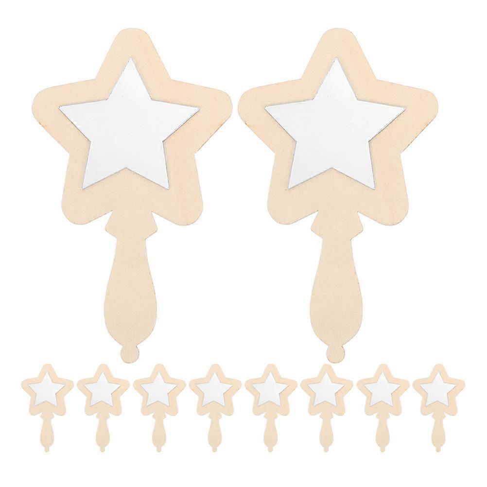 12pcs Small Unbreakable Wooden Handheld Mirrors for DIY Crafts, Portable Wood Handle Mirrors for Home and Classroom Activities