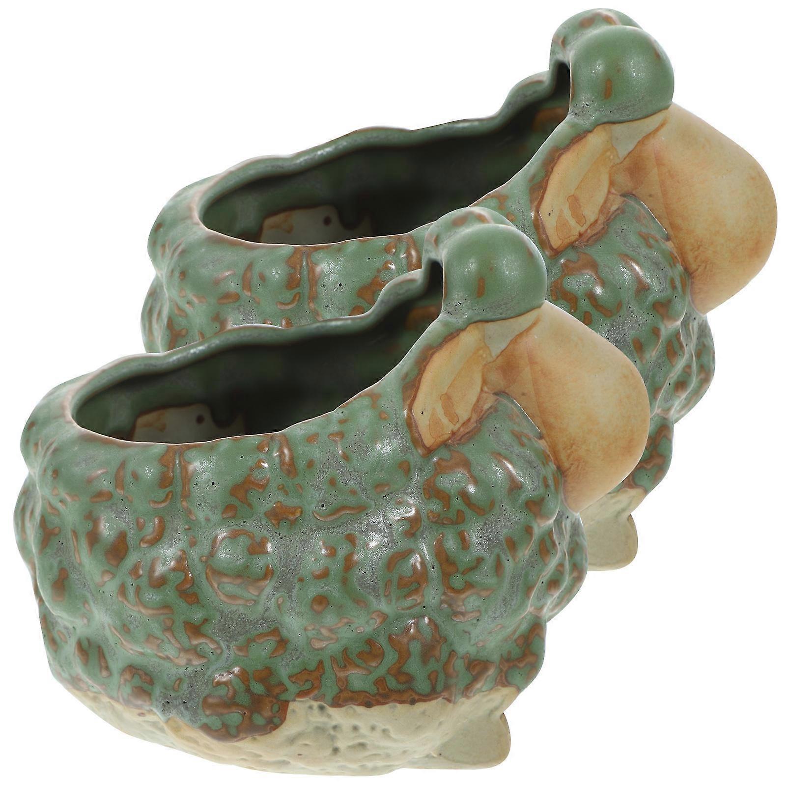 Multicolor Sheep Shape Ceramic Flowerpot for Garden Use 2Pcs Pack
