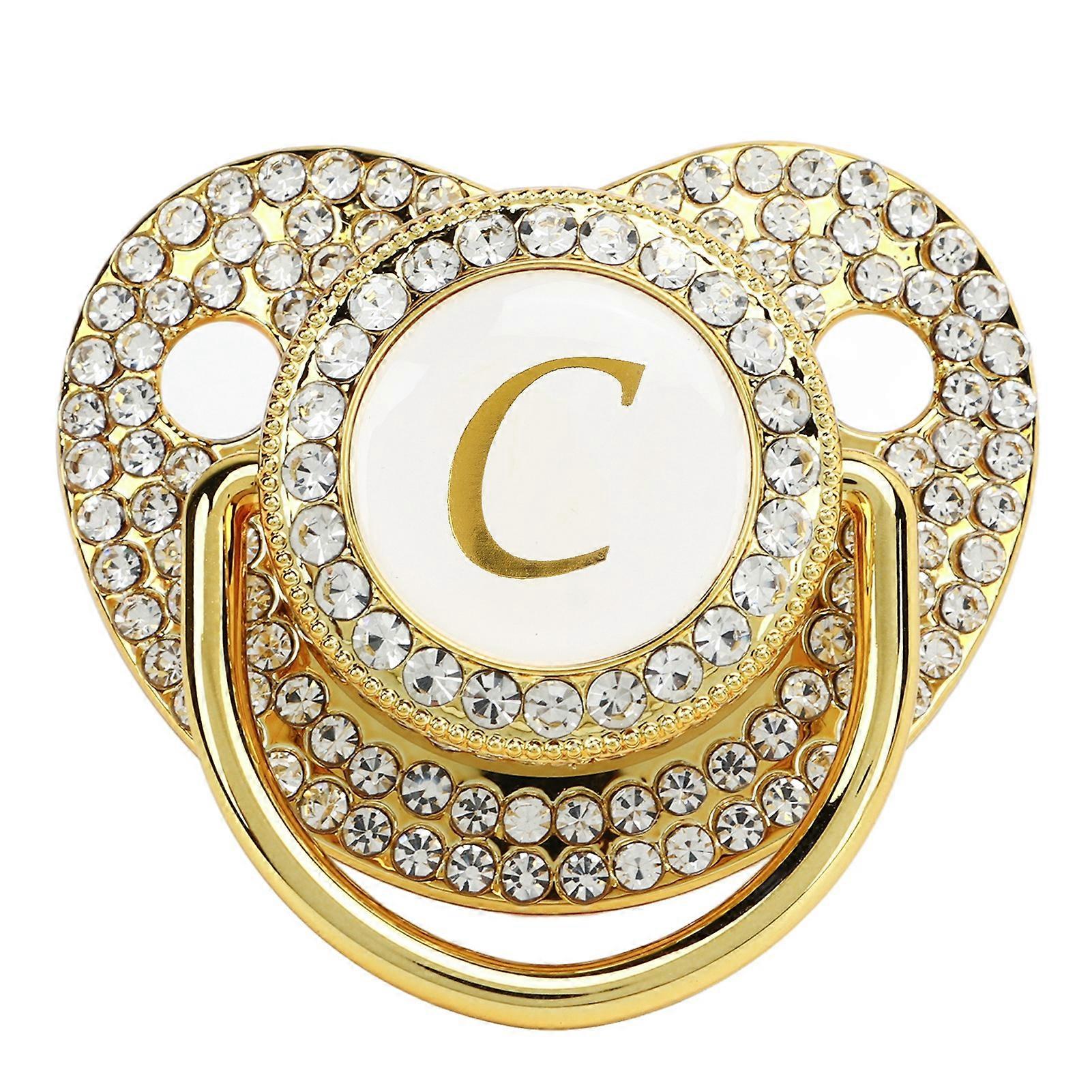 Golden Baby Bling Pacifier Clip with Letter C Curved Design and Dust Cover for Newborn Infant Teething Accessory