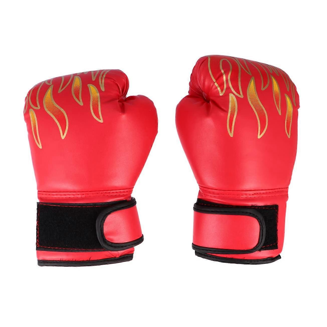 Boxing Gloves with Flame Pattern – PU Material, Red Color, Protective Gear, Durable Design, Comfortable Fit