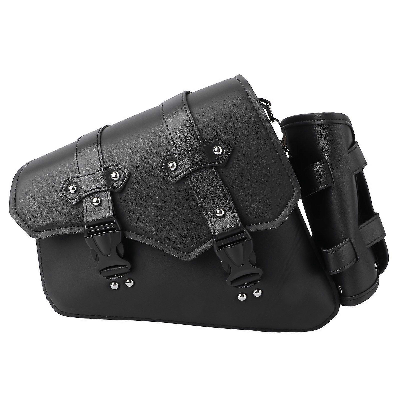 1pc Motorcycle Side Bag Hanging Bags Tool Bag with Water Bottle Bag Motorcycle Swingarm Bag (Left Side Quickily Disassemble Buckle Style Black)