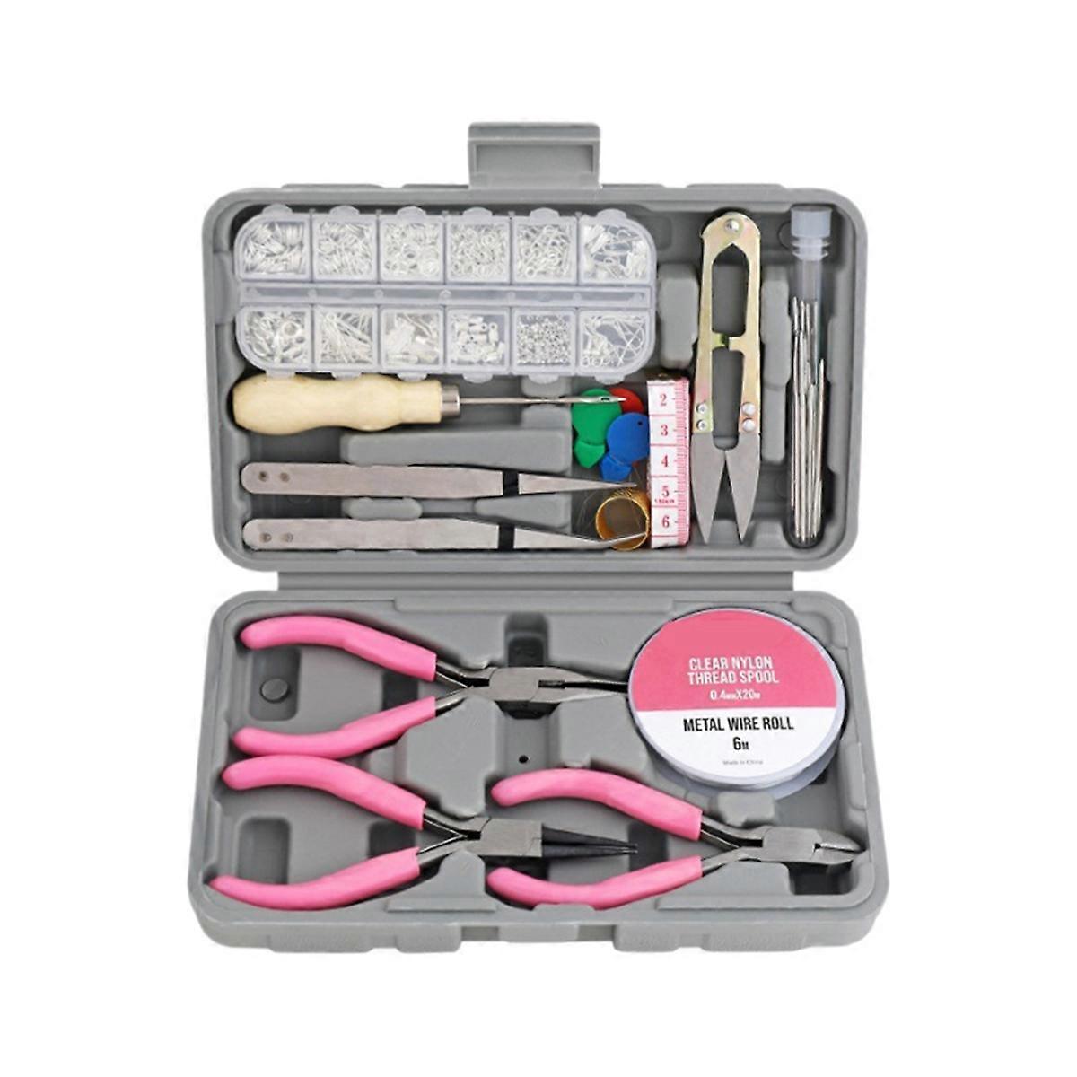 17pcs Jewelry DIY Home Tool Set Household Pink Multi-Function Hand Repairing Tool Kit Tweezers Plie