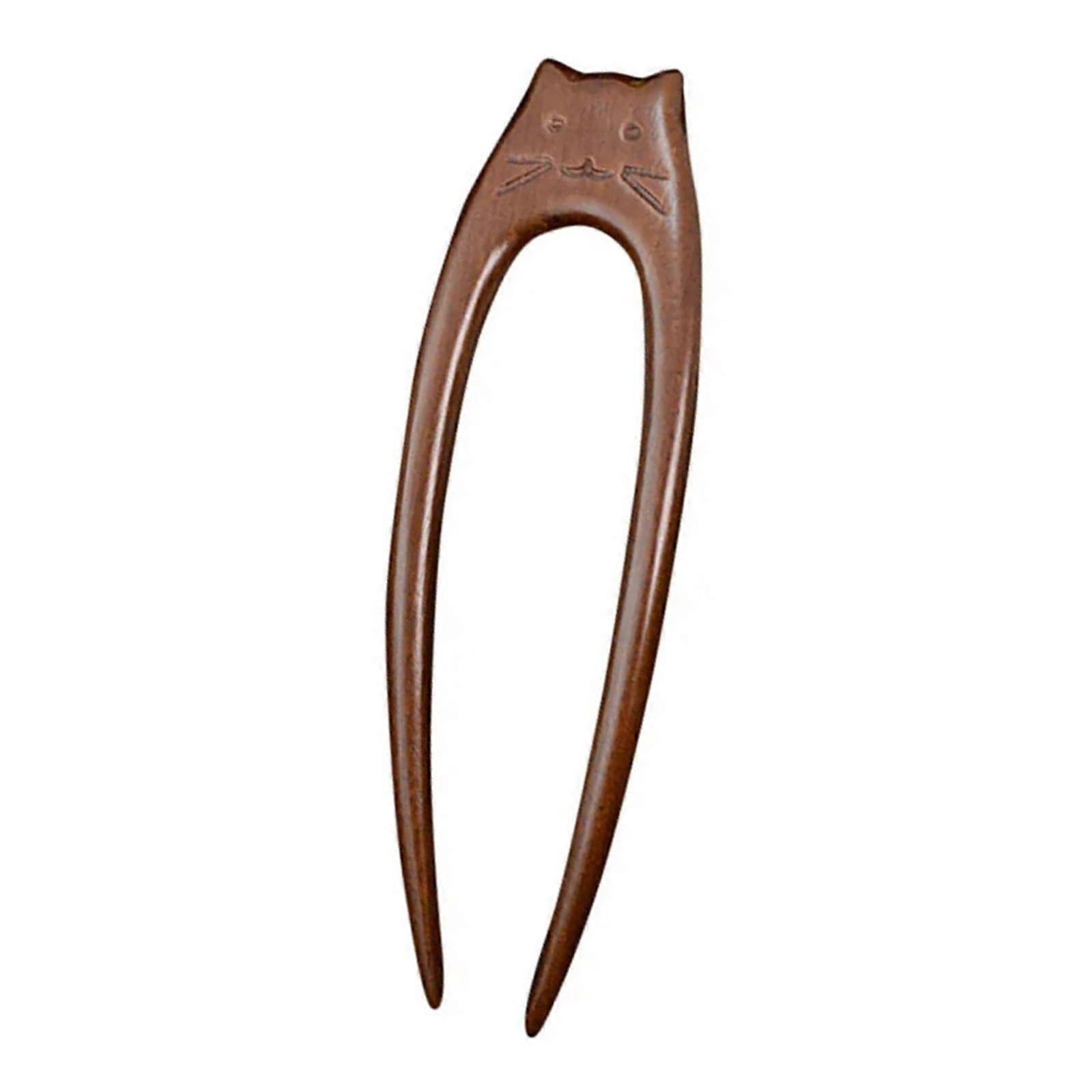 Chinese Cat Pattern Wooden Hair Sticks Unique Hair Forks for Women and Girls Ethnic Style Hair Accessories