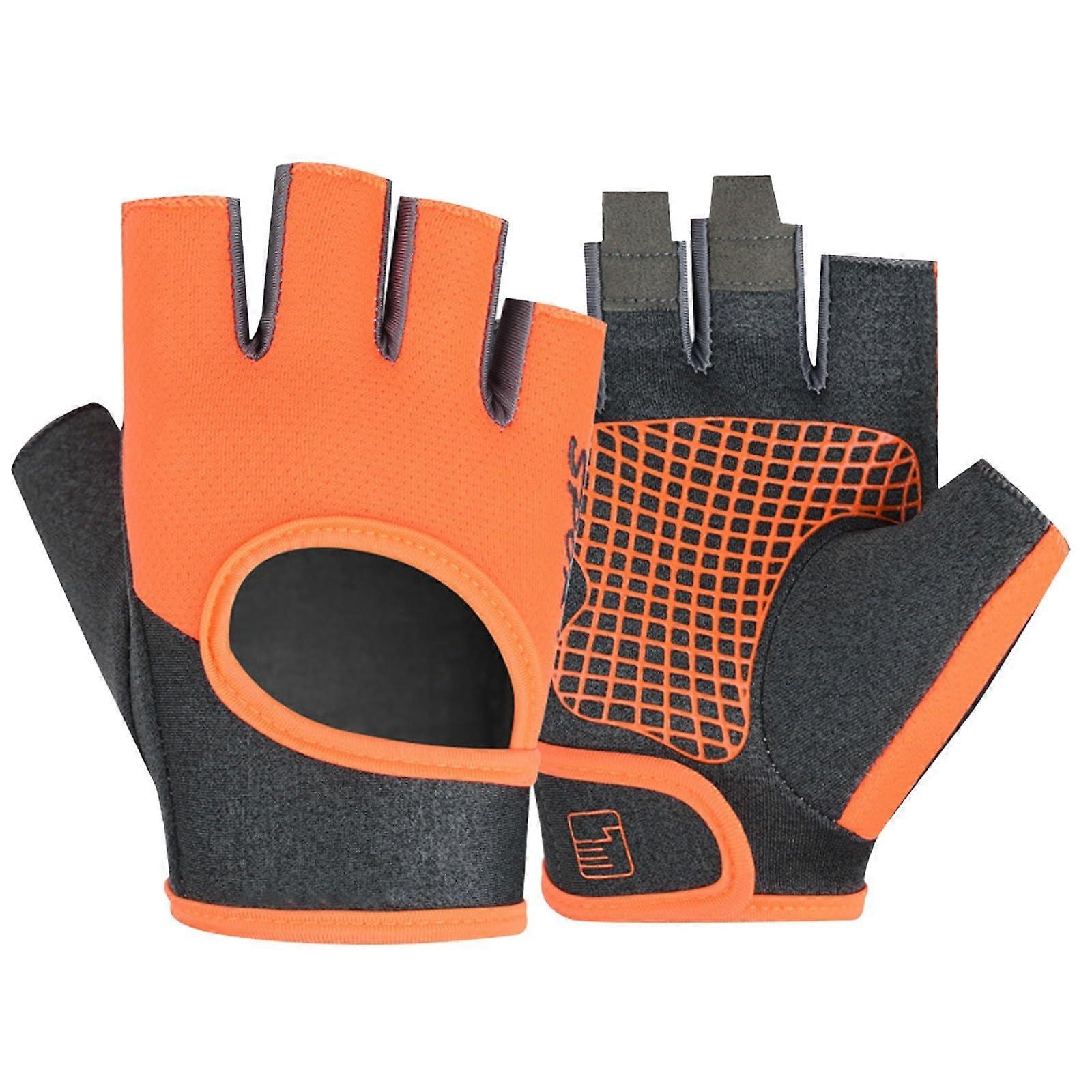 Unisex Sport Fitness Gloves, Half Finger Open Back for Men and Women (Orange, XL)