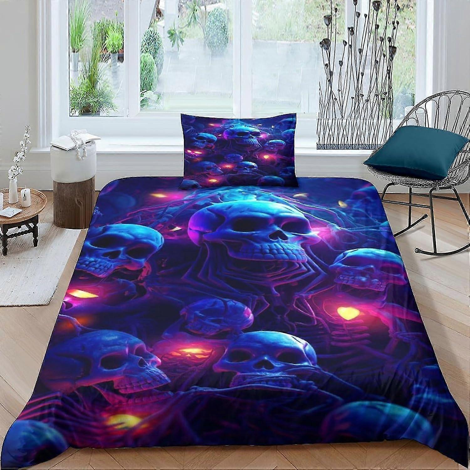 Capa de Edredom de Esqueleto com Tema Neon Conjunto de Cama 3D para Crianças, Capa de Edredom Ultra Macia e Decoração de Quarto