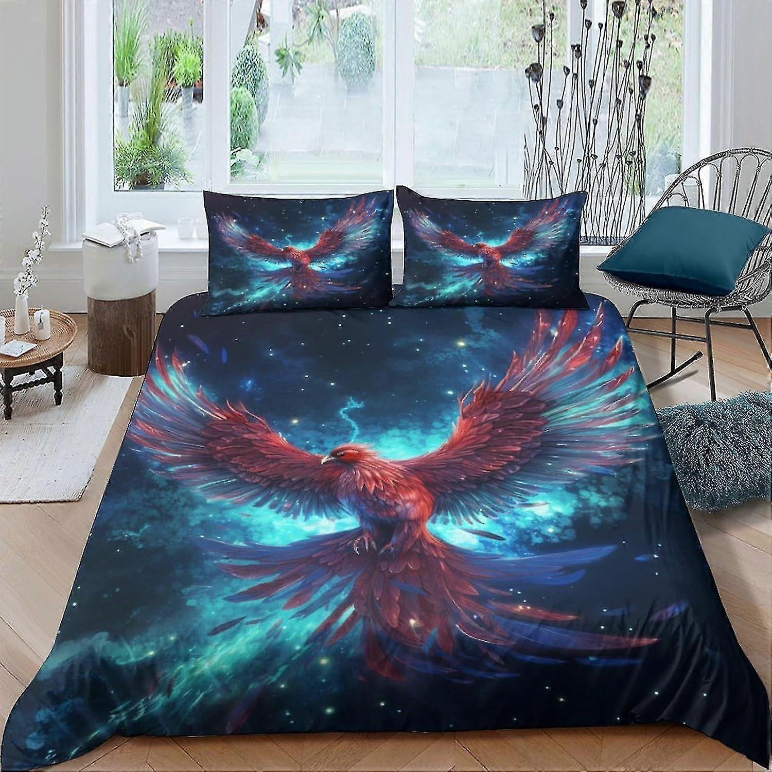 Flame Bird Duvet Cover Set 3D Printing 3 Piece Bedding Set Easy Care Anti-Allergic Soft & Smooth