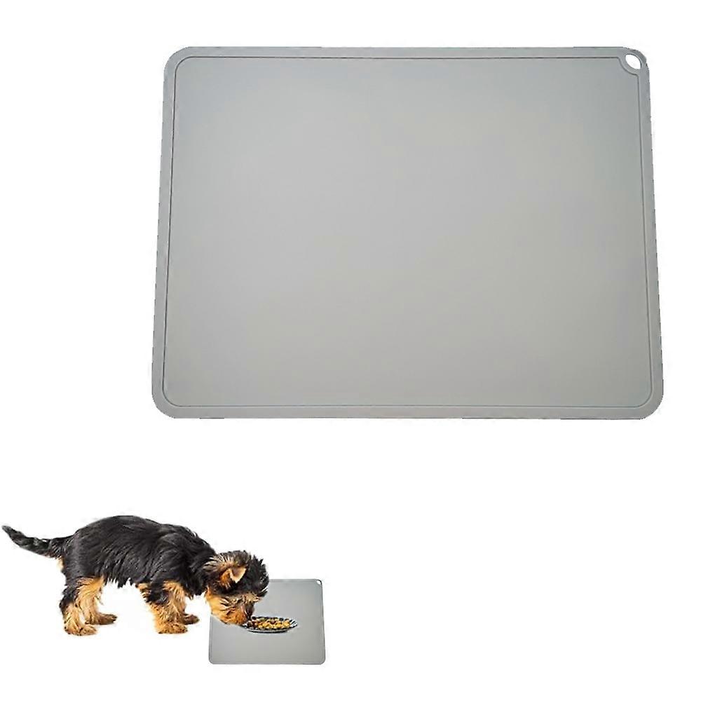 Silikone vandtæt foderpude til kæledyr, skridsikker foderpude til kæledyr, pude med side for at forhindre mad og vand i at flyde over-grå