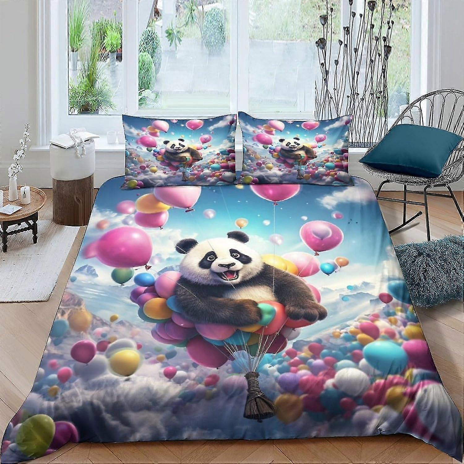 Conjunto de Cama de Capa de Edredom de Panda Gigante Conjunto de 3 Peças Capa de Colcha de Pet Fofa Capa de Edredom de Poliéster de Microfibra com Fecho de Zíper Fronha
