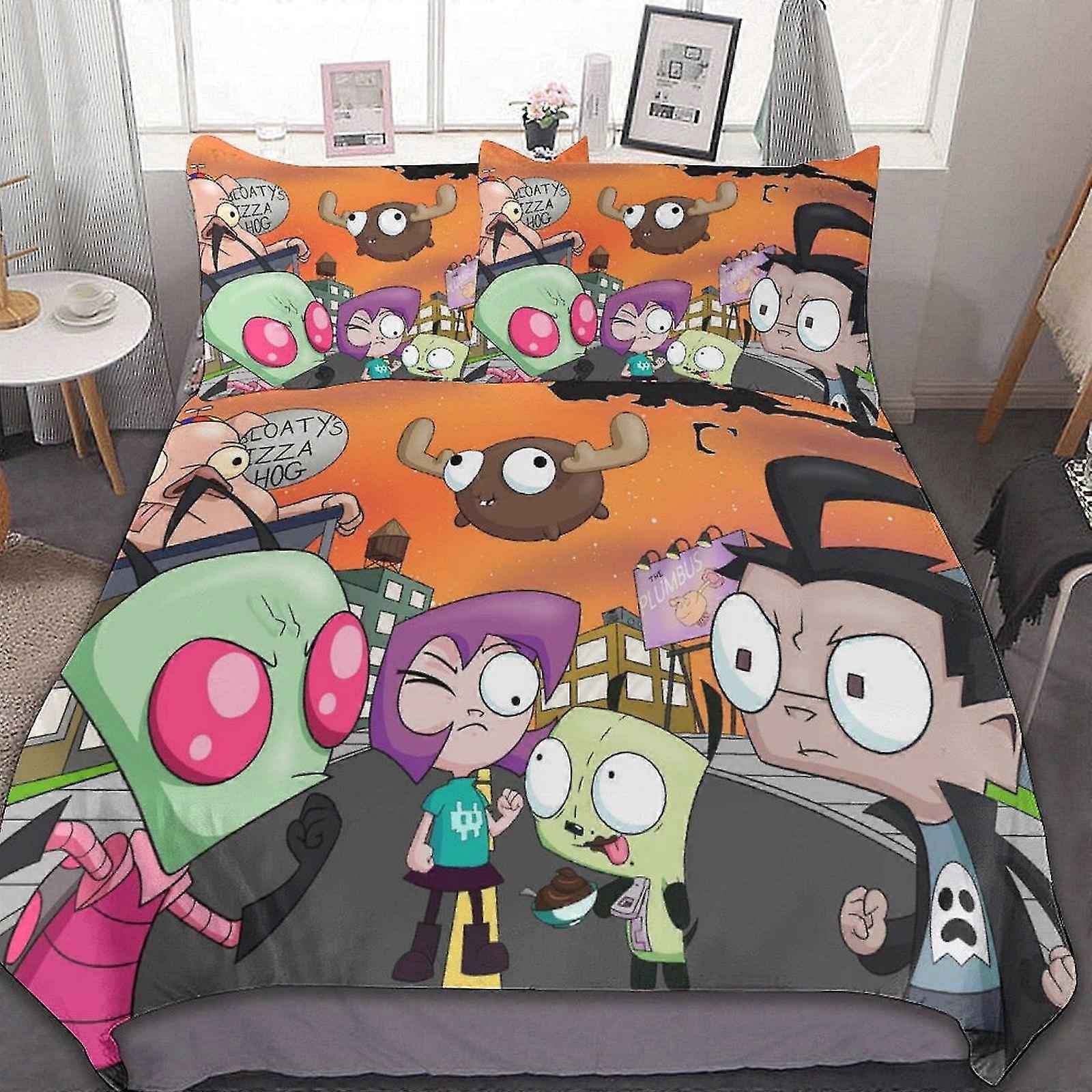 Conjuntos de cama macios e confortáveis de 3 peças adequados para Invader Zim com 1 capa de edredom e 2 fronhas