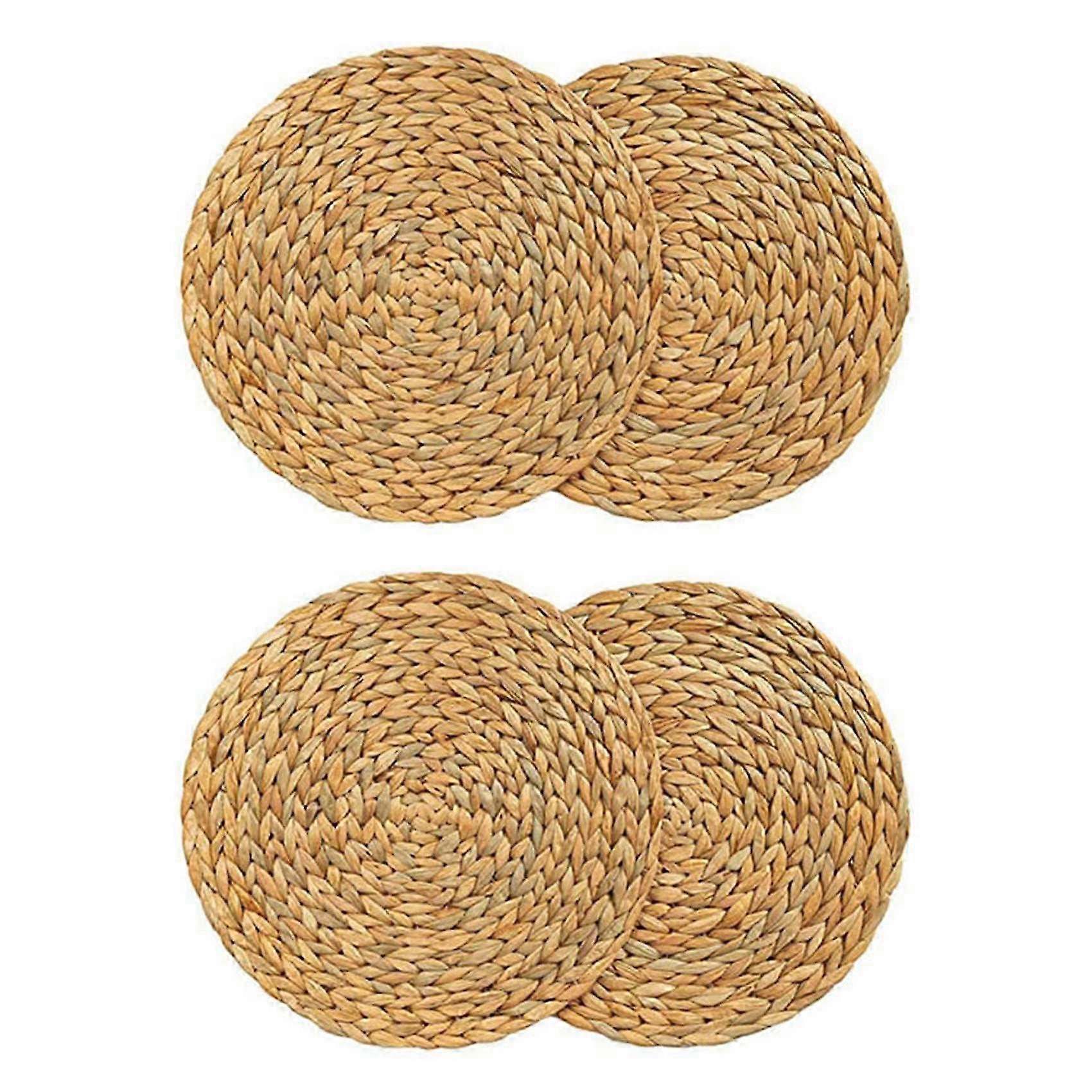 4 Pack Round Water Hyacinth Placemat,Quality Woven Wicker Table Place Mats,38cm
