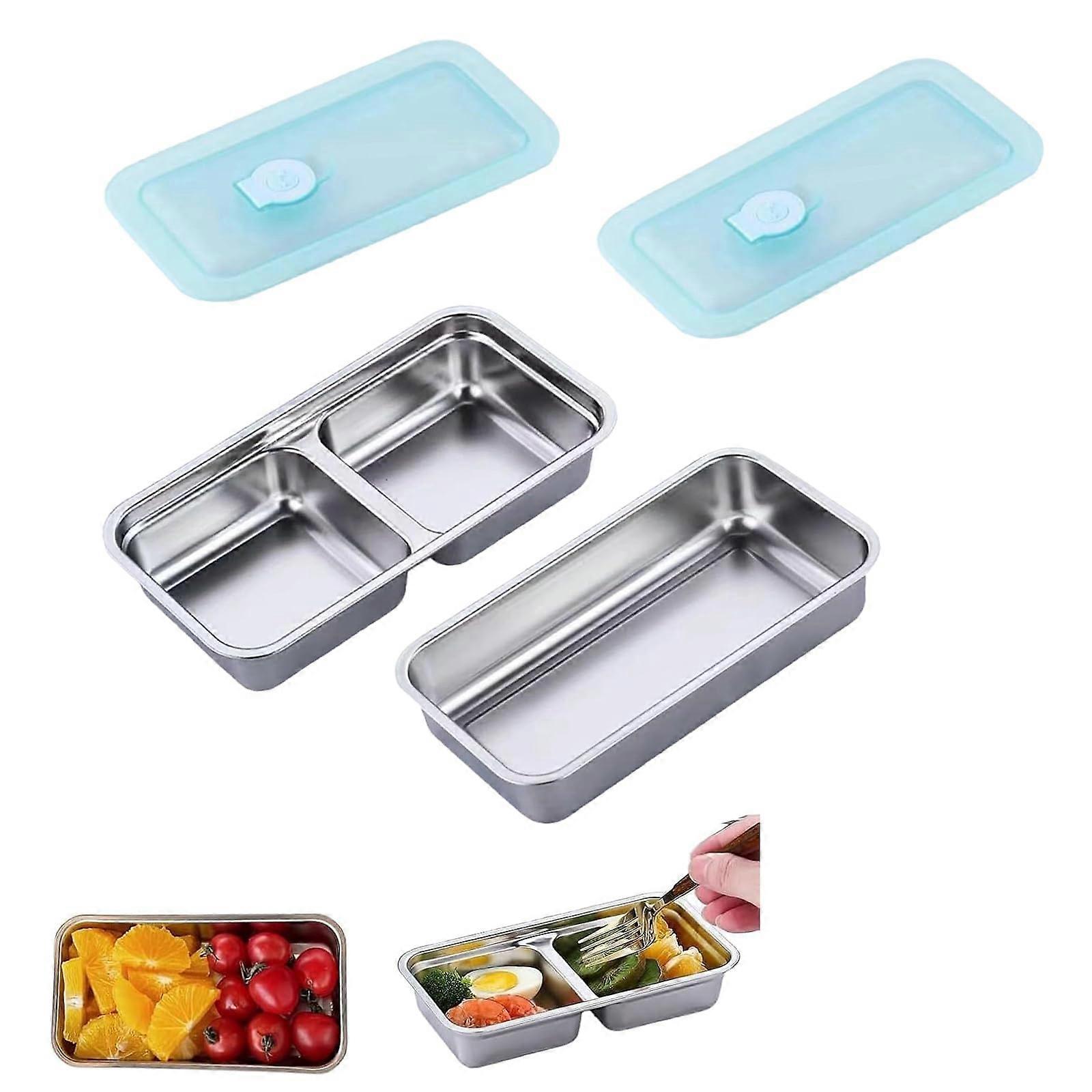 Stainless Steel Grab and Go Snack Containers Reusable With Lids, Double Compartment, Travel and Camping Storage, 2-Pack