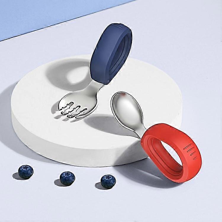 Stainless Steel Kids Fork Spoon Set with Round Handle Portable Tableware