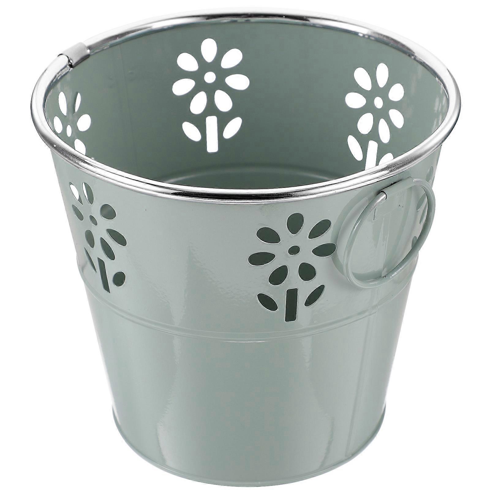 Iron Flower Bucket Metal Round Bucket for Storage Use with Handle