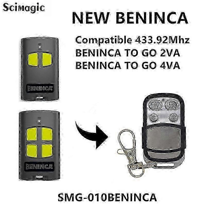 100% Compatible BENINCA TO GO 2VA Garage Remote BENINCA TO GO 4VA 433mhz Gate Remote Control Rolling Code 4 Buttons Key Fob