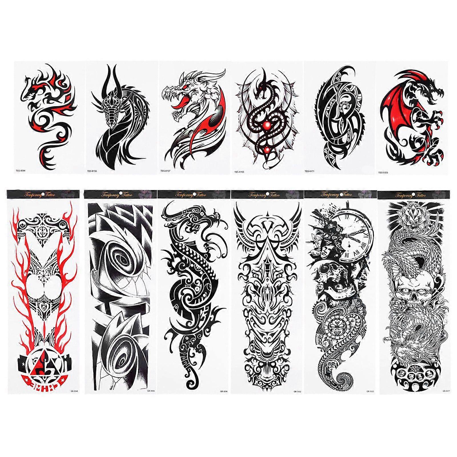 6db teljes kar vízálló ideiglenes tetoválás 6db félkaros váll tetoválás férfiaknak nőkYMMR)