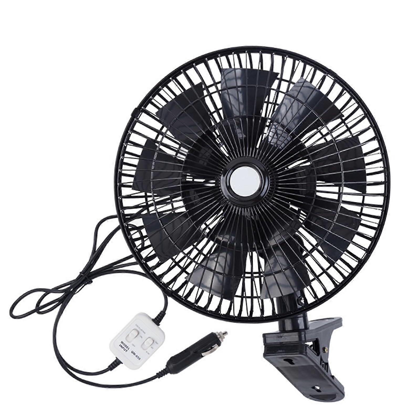 Auto fan with flexible speed control and oscillation, roadworthy vehicle fan for improved driving comfort 24 V