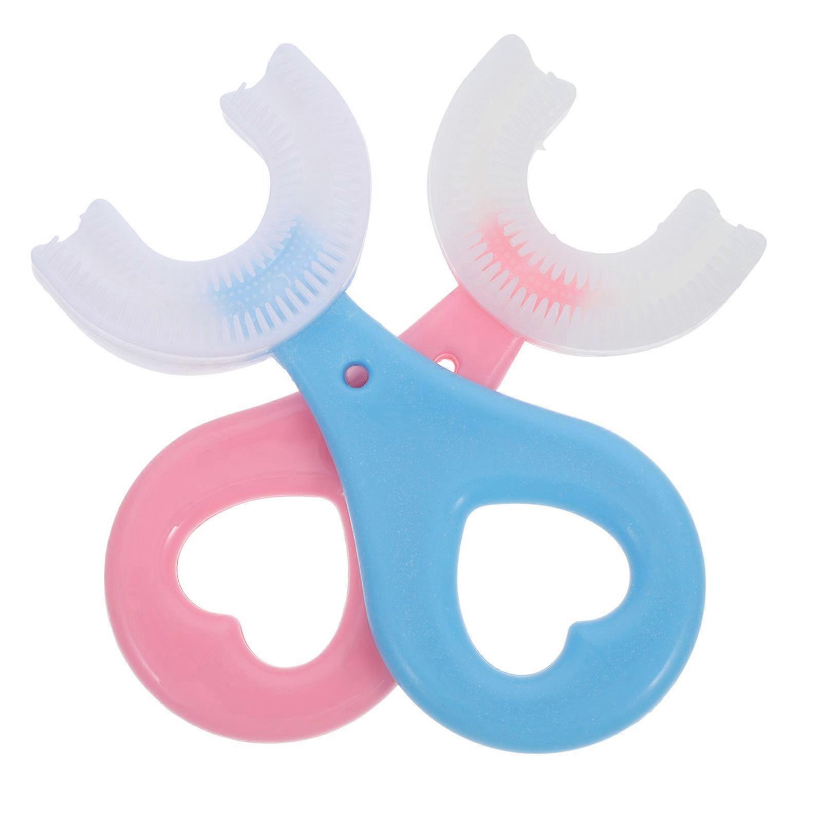 C-Shape Toothbrushes Manual Silicone Children Toothbrushes Daily Use Pink 2Pcs