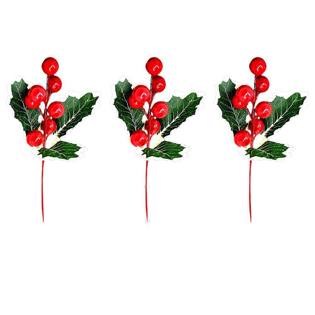 Artificial Red Berry Branches Christmas Tree Ornament Decoration 18x10cm Simulation Design 3Pcs