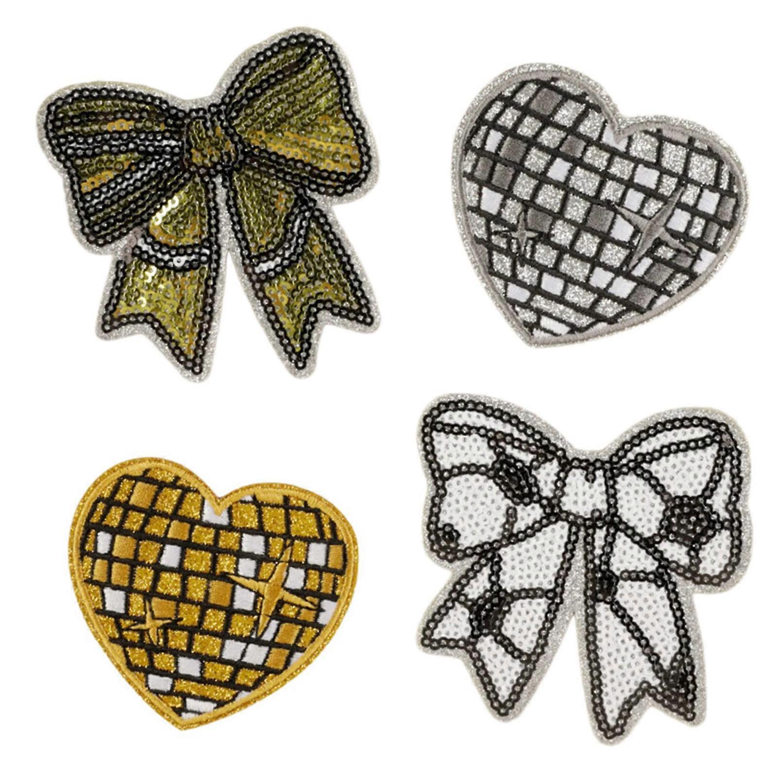 4 Pcs Bows Applique Patches Lovely Heart Iron On Patches Bowknot Embroidered Patches Repair Patches Sew On Patches Multicolor